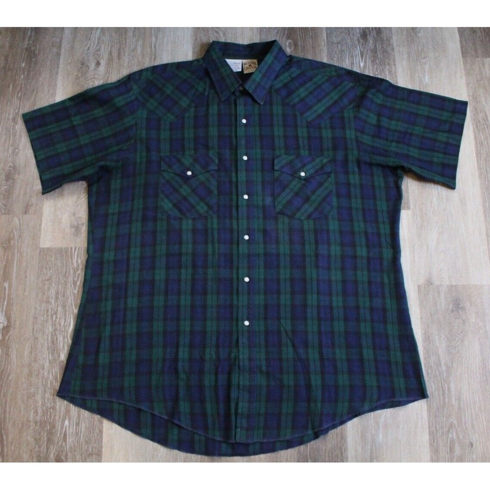 Western Frontier Men's Plaid Pearl‎ Snap Western Shirt Size XL Short Sleeve